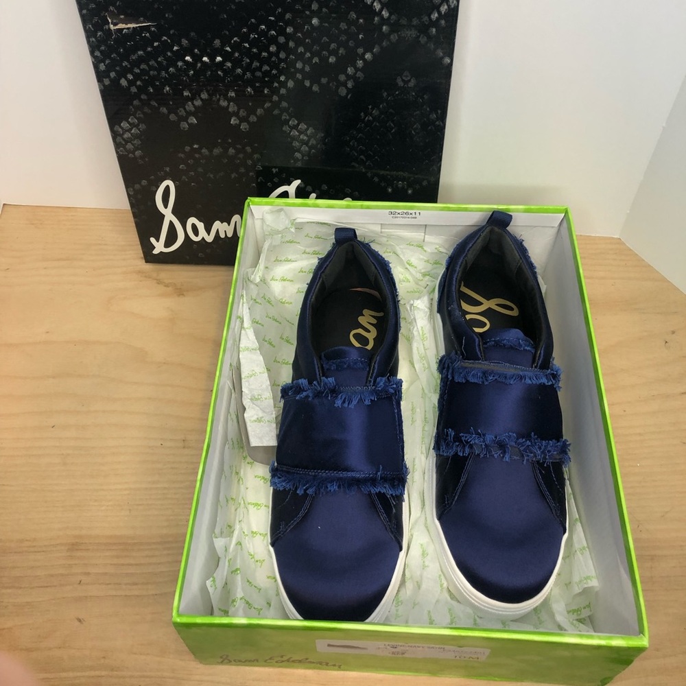 Sam Edelman Levine Navy Satin Sneakers